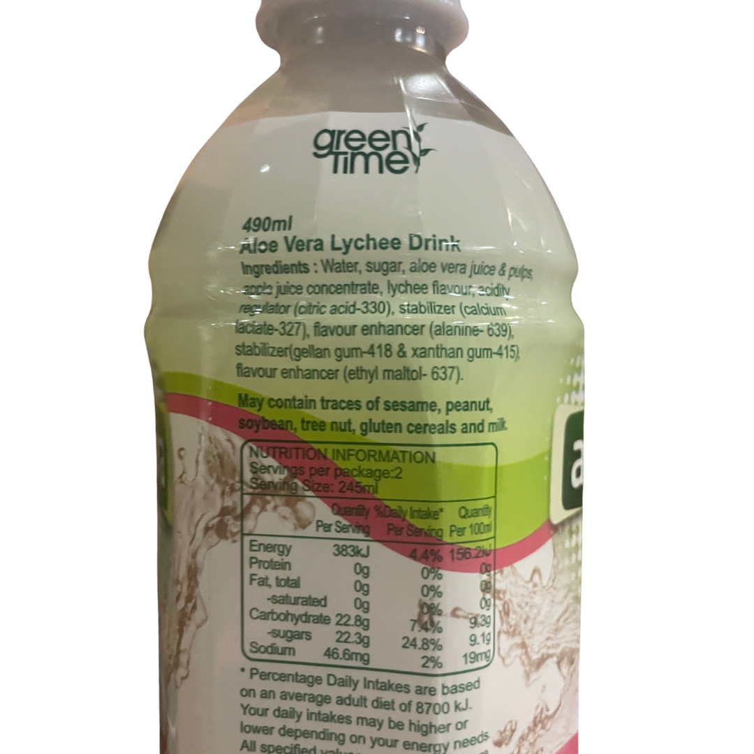 GREEN TIME Aloe Vera Drink Lychee 490ml x 24