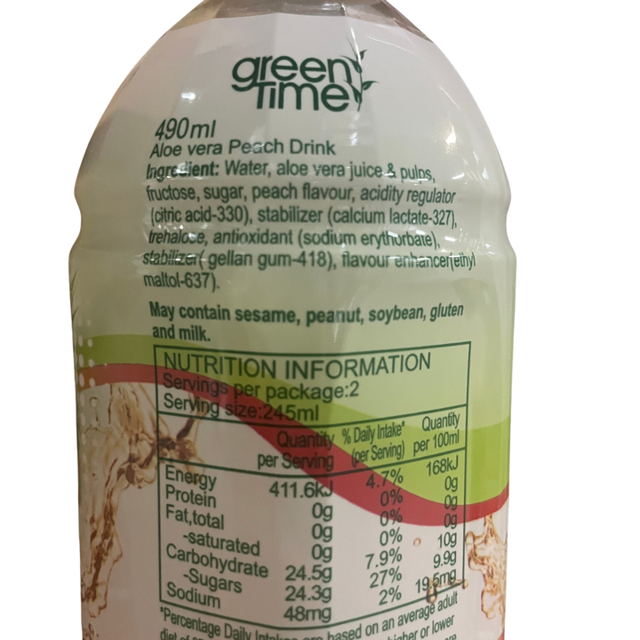 GREEN TIME Aloe Vera Drink Peach 490ml x 24