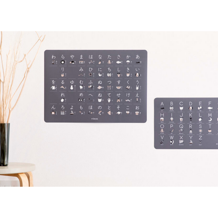 Hiragana and ABC chart Poster Set Light Charcoal Gray