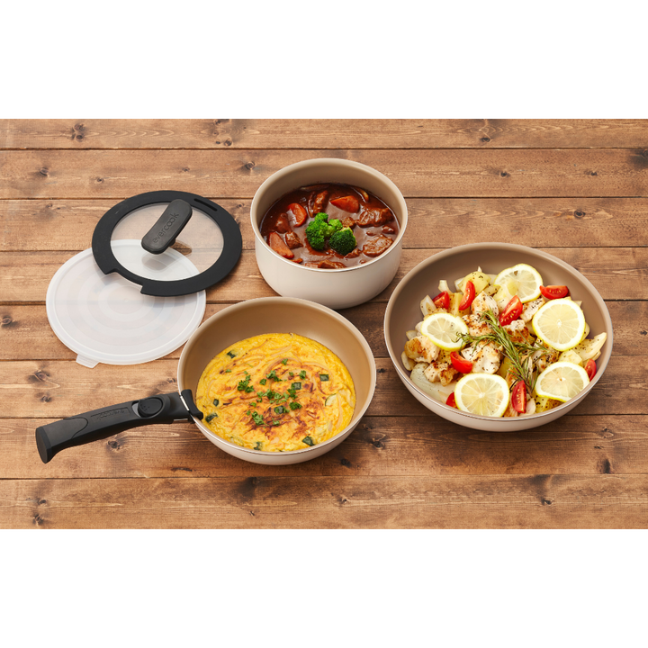 EVERCOOK Non Stick Flying Pan 6pc Set with Removable Handle