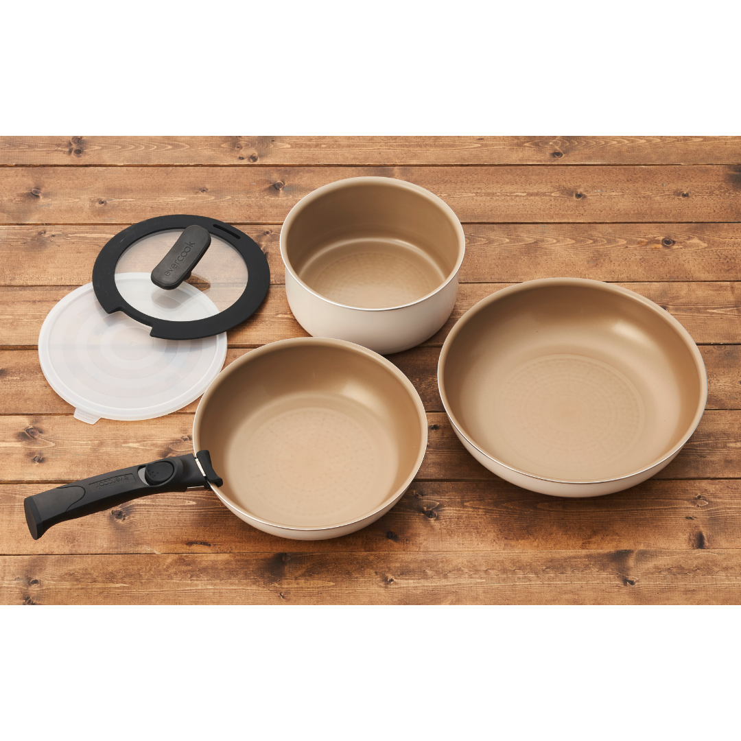 EVERCOOK Non Stick Flying Pan 6pc Set with Removable Handle