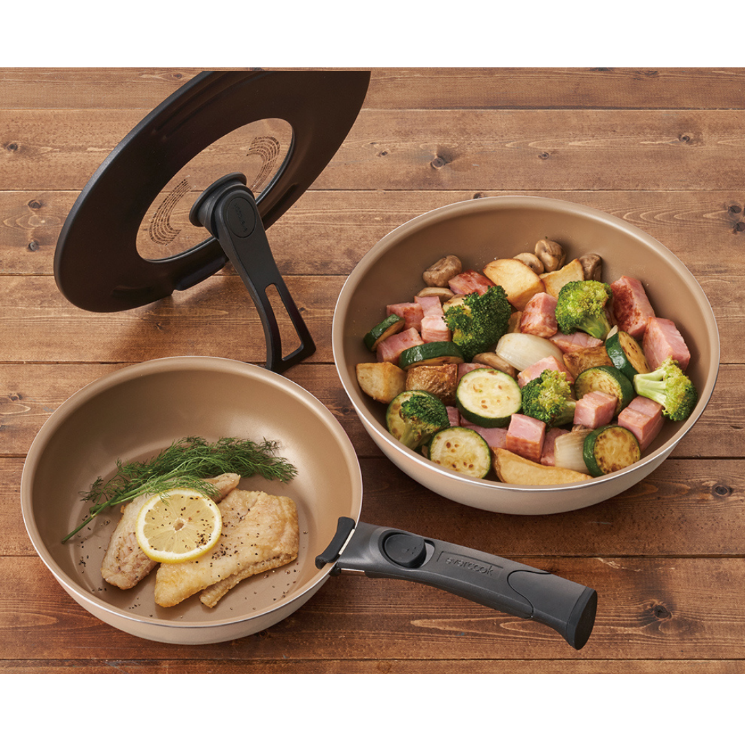 EVERCOOK Non Stick Flying Pan 4pc Set with Removable Handle