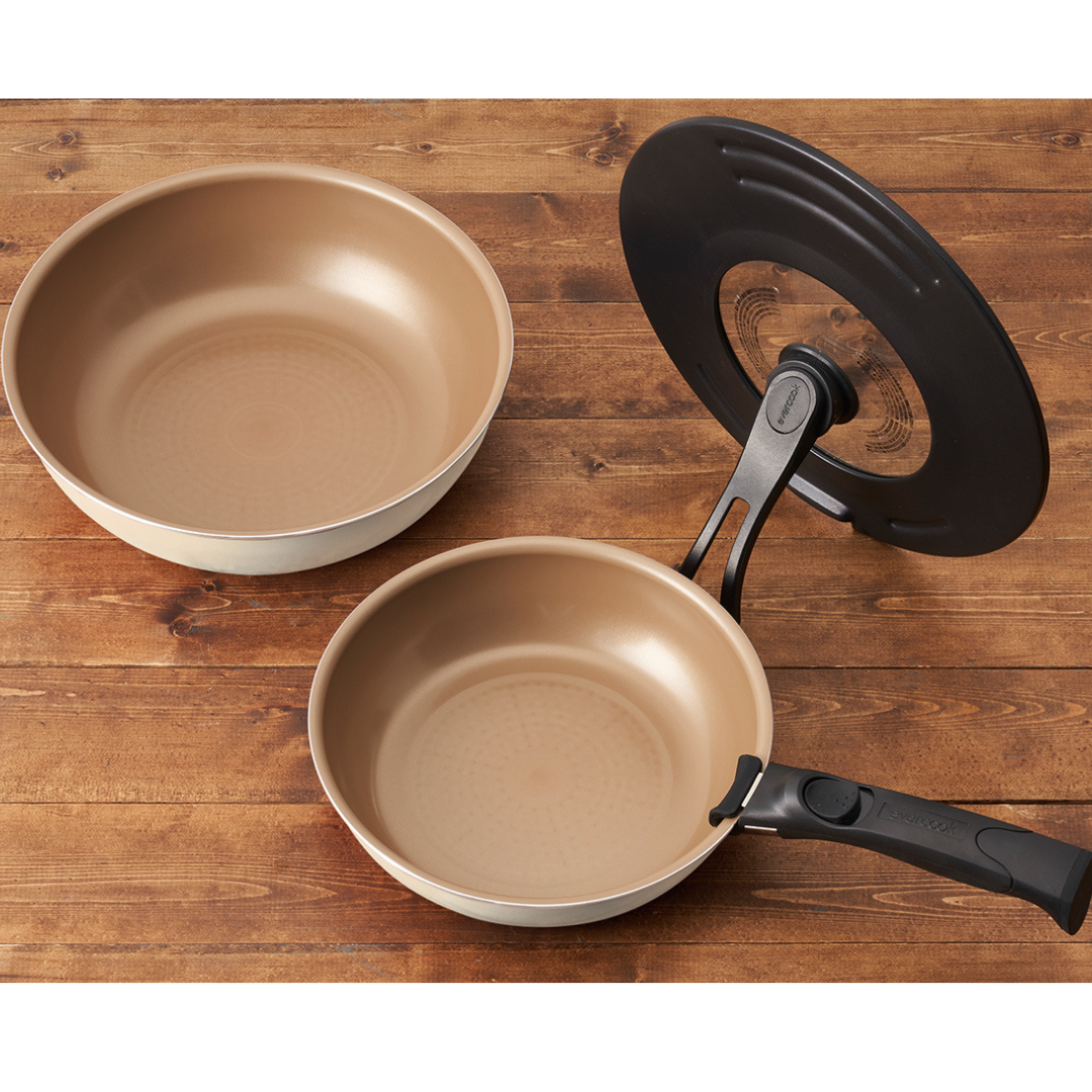 EVERCOOK Non Stick Flying Pan 4pc Set with Removable Handle